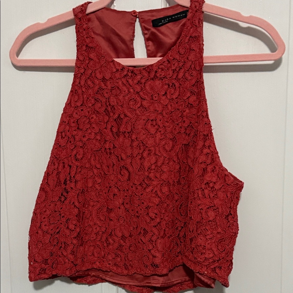 Zara Red Lace Sleeveless Blouse